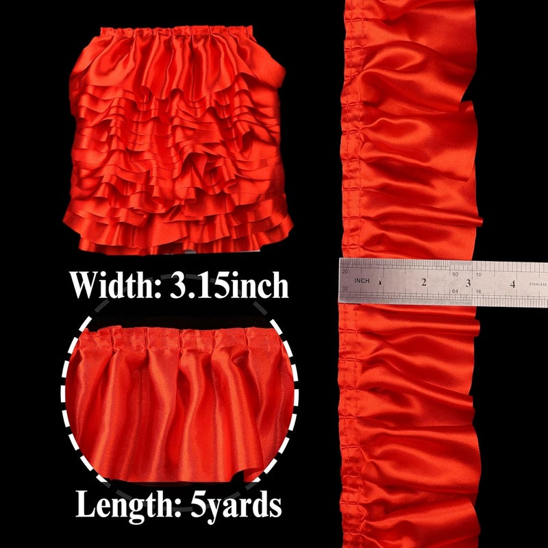 AIETSYEI Red Ruffle Ribbon 3inch Wide Ruffle Trim Lace Craft Supply for Sewing, Decor - Image 2